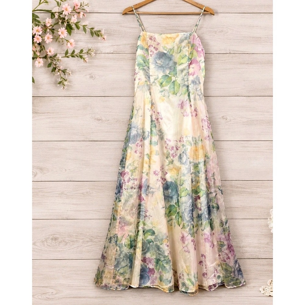 Vintage Jessica McClintock Dress SZ 10 Floral Chiffon Maxi Formal Prom HOCO